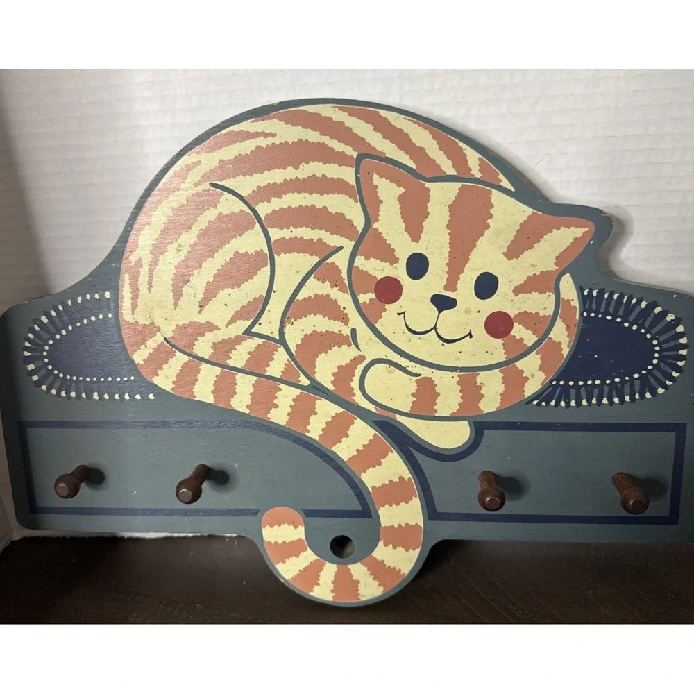 Country Folk Art Shelf Orange Stripe Cat 10.5